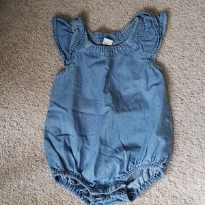 Denim Onesie with Ruffle Sleeves